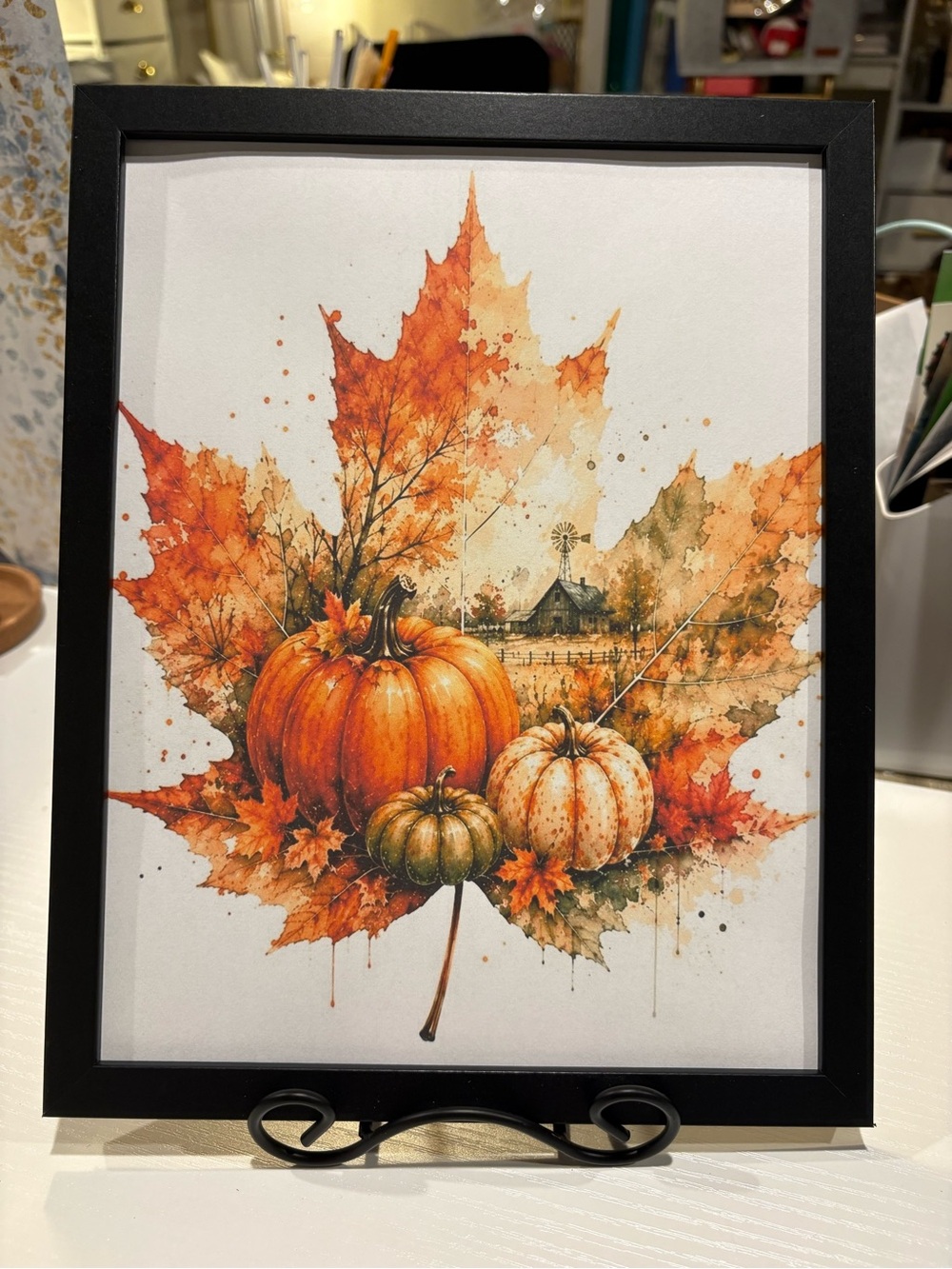 Framed Autumn Pumpkin Leaf 8x10 Wall Art Print